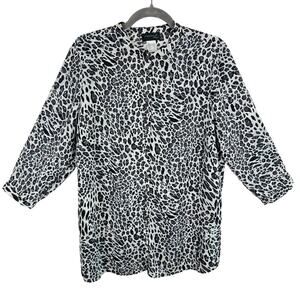 Creation L Multicolor Leopard Print 3/4 Sleeve Lightweight Button Up Tunic Sz 10